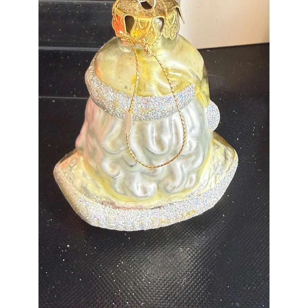 Vintage Blown Glass Santa Claus Bust Christmas‎ Ornament Glitter Accents Gold